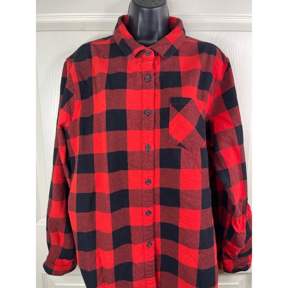 Raspberry Pudding Flannel Shirt Womens Plus Size XXL Black Red Plaid Classic Fit - Picture 3 of 9